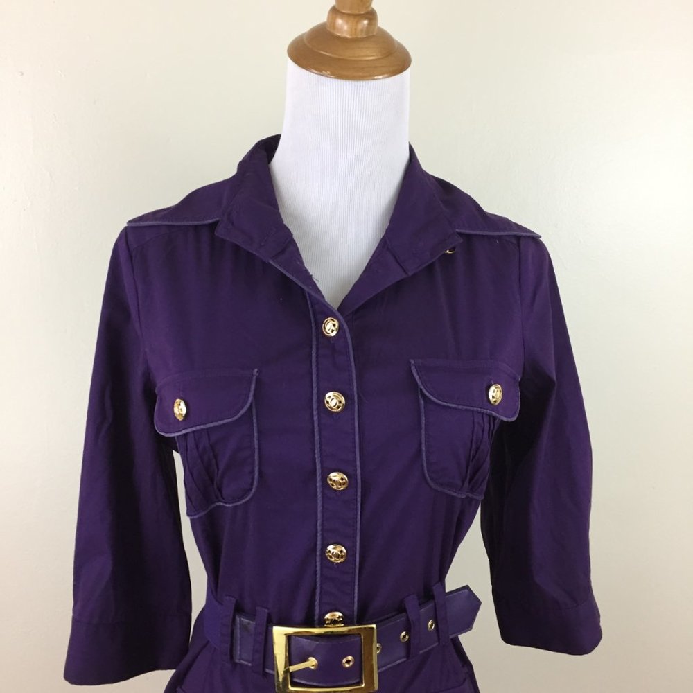 BEBE Gold logo hardware belted button shirt - Picture 4 of 10